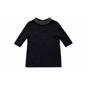 Talbots Black Womens Small Beaded Mock Neck Knit Sweater Top 3/4 Sleeve